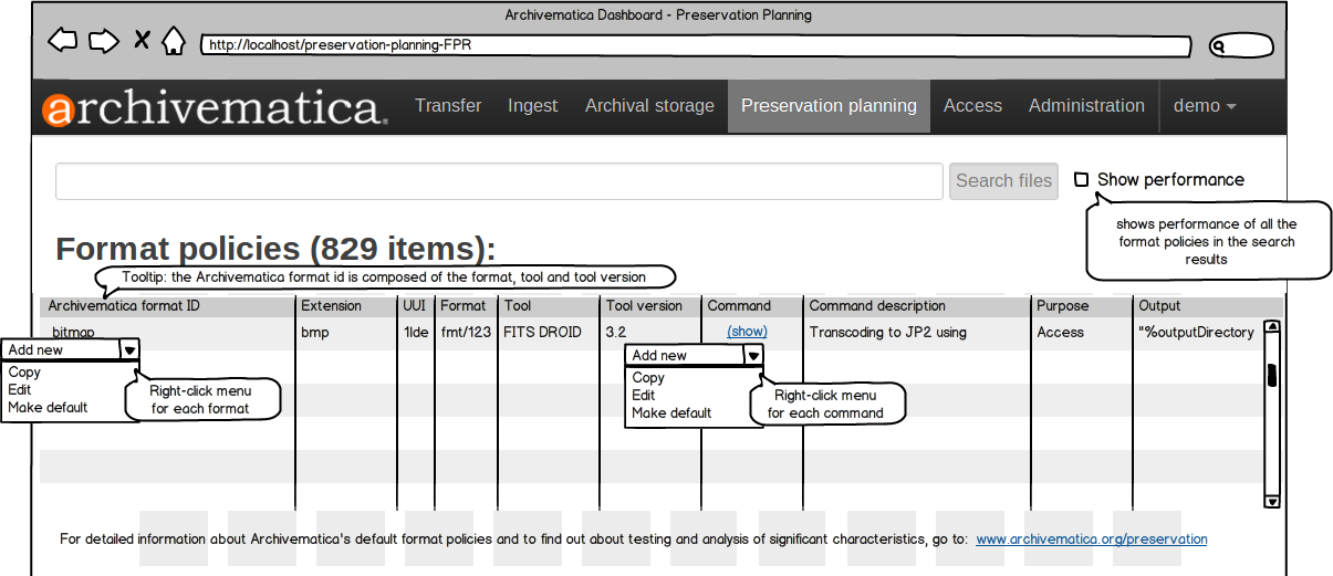 Preservation Planning tab in dashboard